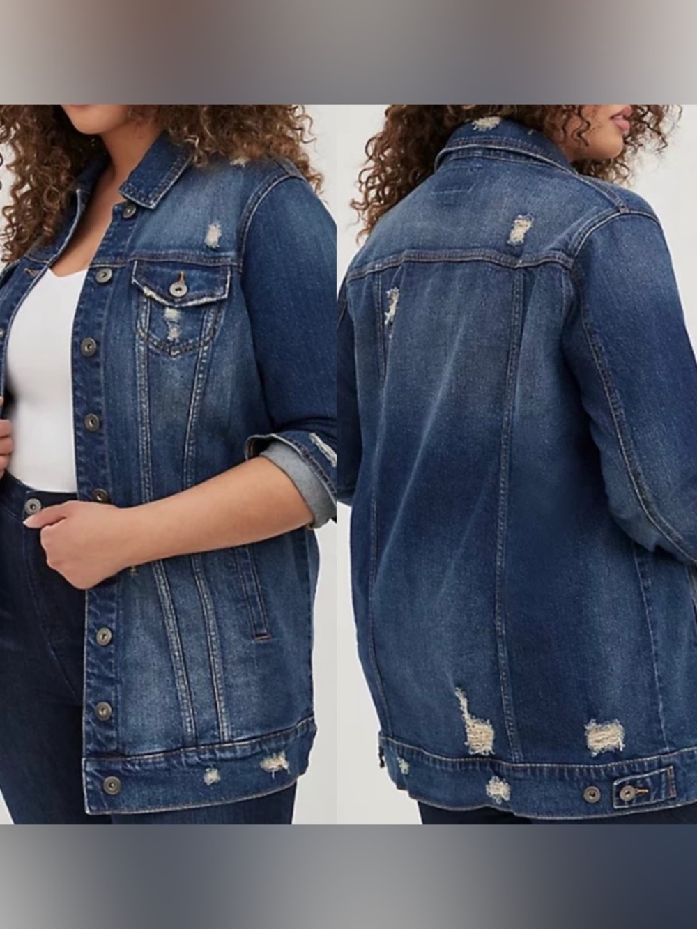 Denim Long Line Jacket - Medium Wash Size 2 (18-20)